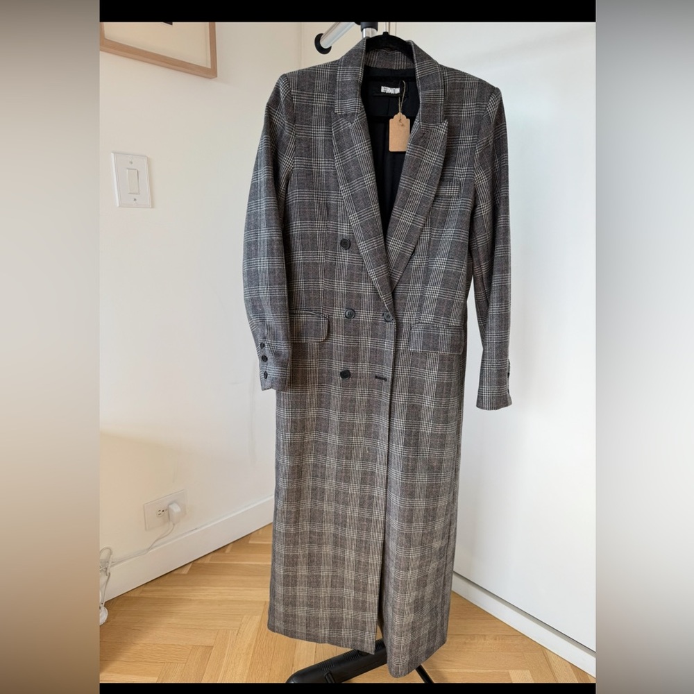 Reformation Black and White Plaid Trench Coat